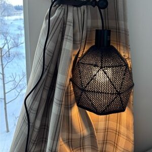 Hand knit woollen lamp shade and plug in lamp. Includes lightbulb. 2 available.